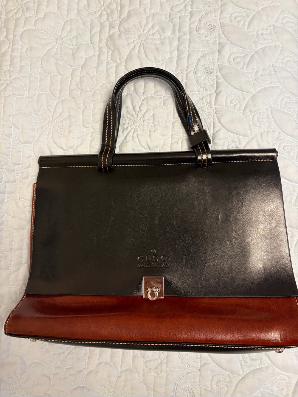 Gucci vintage Black and Brown Two-Tone Leather Top-Handle  bag